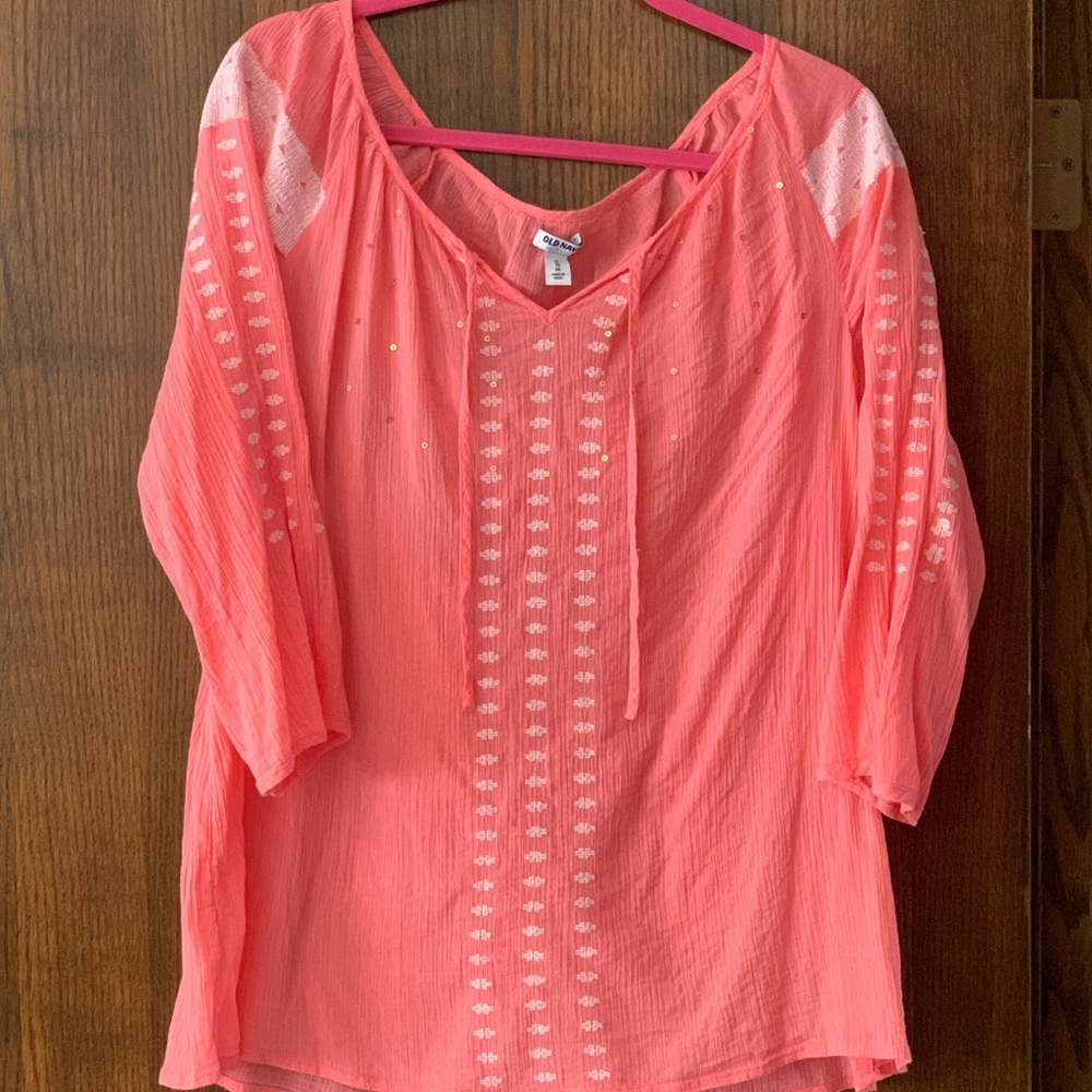 Coral Old Navy blouse with embroidery and sequins